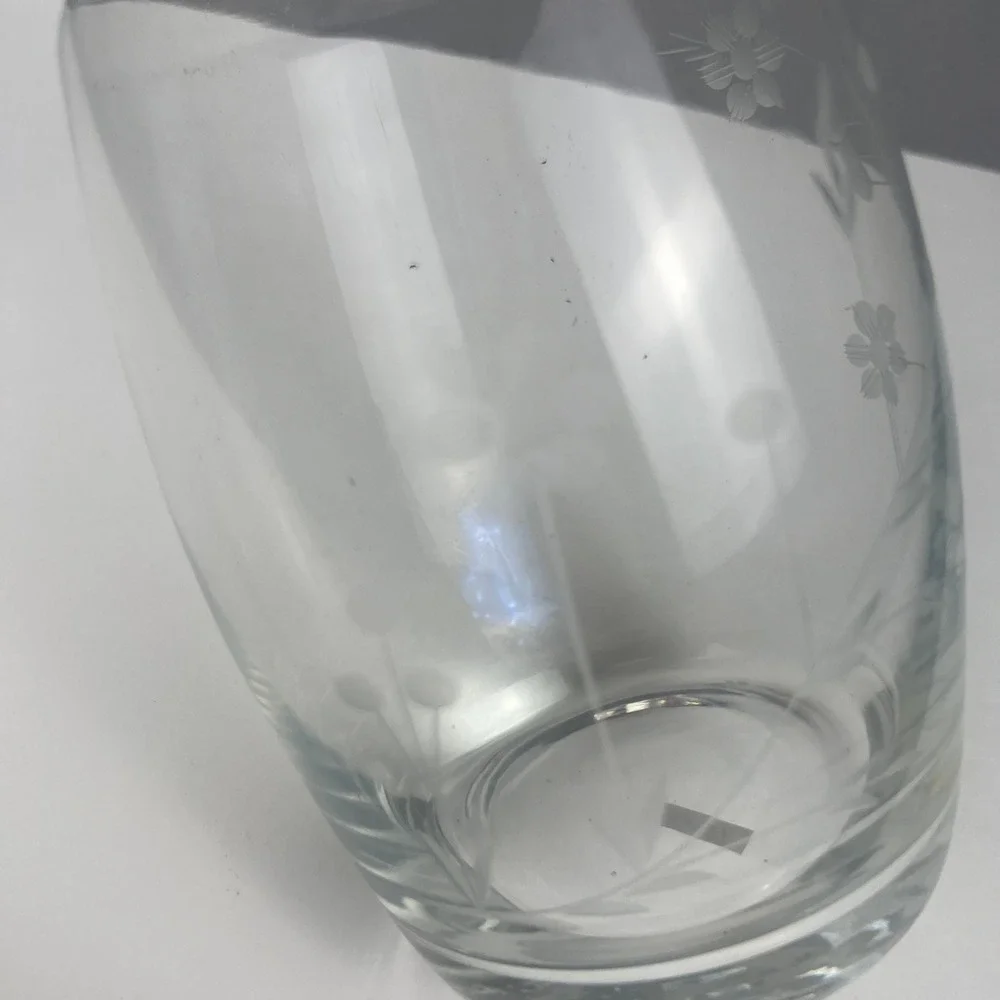 Vintage Glass Decanter 15.75in Elegance Floral Etched Stopper Barware Decor MCM